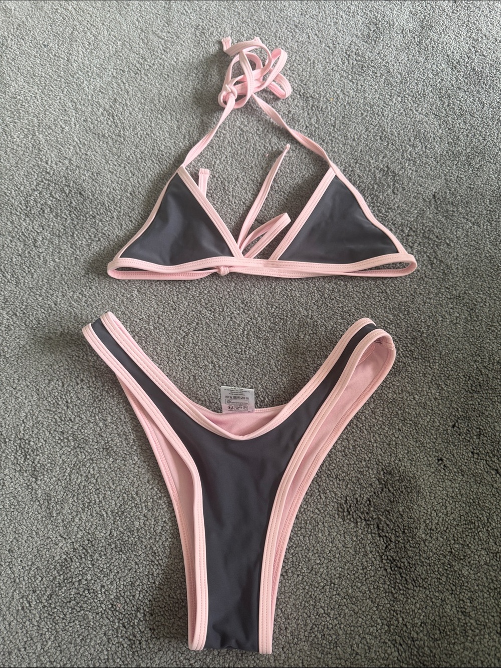 Edikted Pink and Gray Two-Piece Triangle Bikini